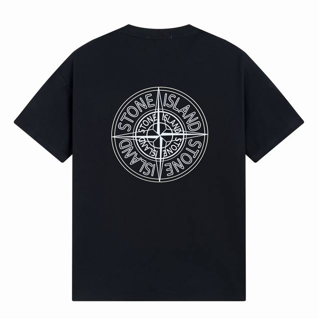 Stone Island石头岛背后罗盘大徽标logo印花短袖男女宽松休闲T恤 采用260克精梳棉32支双纱 双线二本针压线 久洗不变形 进口3D印花 不掉色 不