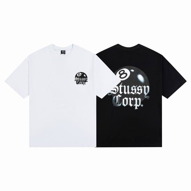 款号HN616 高品质版本，区别通货 STUSSY 斯图西 黑8系列图案字母印花男女短袖T恤 -面料精选32支230克双纱面料 手感柔软舒适 吸汗透气. -百搭