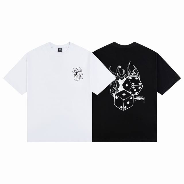 款号HN609 高品质版本，区别通货 STUSSY 斯图西 ss23复古火焰骰子字母印花男女短袖T恤 -面料精选32支230克双纱面料 手感柔软舒适 吸汗透气.