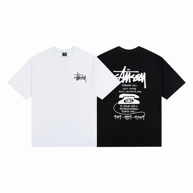 款号HN606 高品质版本，区别通货 STUSSY 斯图西 TEE 电话字母印花男女短袖T恤 -面料精选32支230克双纱面料 手感柔软舒适 吸汗透气. -百搭