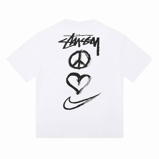 款号HN646 高品质版本，区别通货 STUSSY 斯图西 NIKE联名爱心字母LOOG印花男女短袖T恤 -面料精选32支230克双纱面料 手感柔软舒适 吸汗透