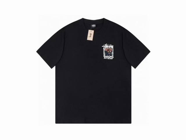 款号HN737 高品质版本，区别通货 斯图西 Stussy Camellias Dyed Tee 山茶花印花图案宽松短袖T恤 男女同款印花短袖男女同款 -面料精