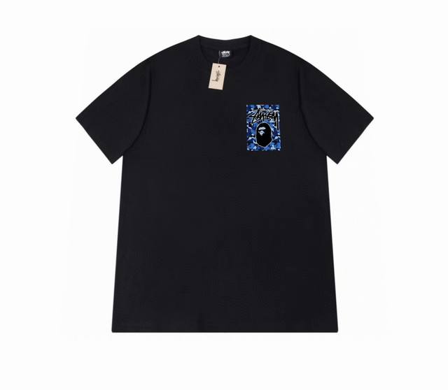 款号HN723 高品质版本，区别通货 斯图西 Stussy 短袖 Stussy x Bape联名款 -面料精选32支230克双纱面料 手感柔软舒适 吸汗透气.