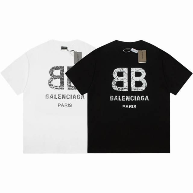 M406 Balenciaga巴黎世家双B破裂印花短袖 宽松版型 采用260克精梳棉双纱 从面料到辅料全部三标齐全跟足ZP 进口松井公司浆料印花绝不开裂 整件做