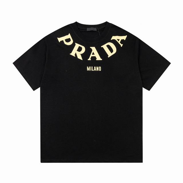 Prada PRA 普拉达系列胸前项链字母立体3D数码胶印logo经典基础短袖 重磅260G定制32支原版面料，采用定制定染高克重原版面料 -1：1原版开模，Z