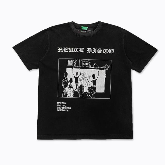 款号FR09 ERD忧郁的富二代HEUDE DISCO朋克风印花短袖 尺码：S M L XL 颜色：洗水黑