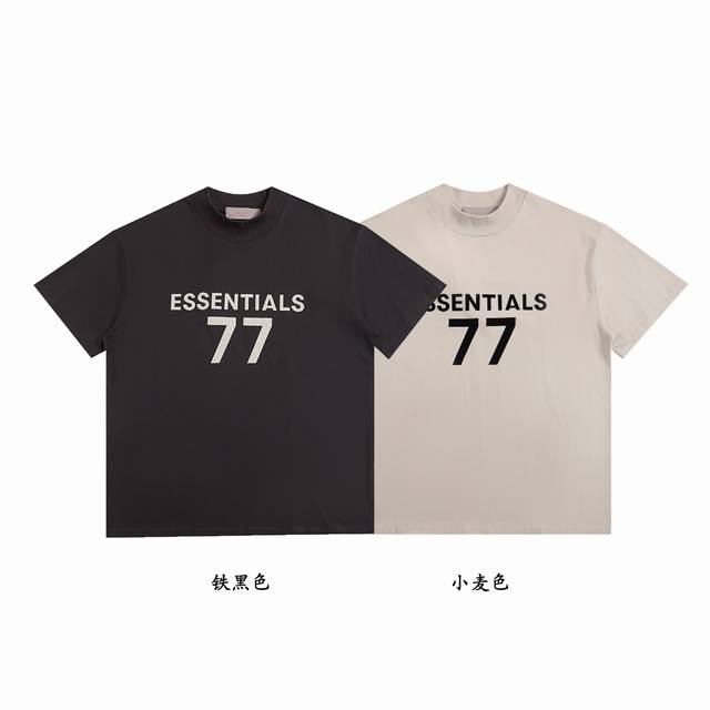 ESSENTIALS FOG 77号植绒夏季新品短袖T恤 款号：E2311# 颜色：铁黑色 小麦色 码数：S M L XL - 点击图像关闭