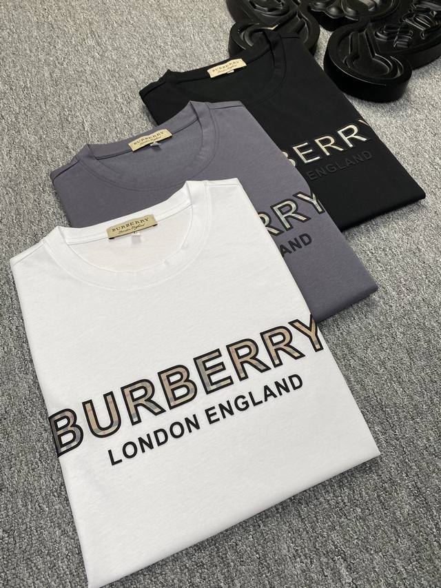 Burberry巴宝莉 2024ss春夏高品质丝光棉短袖T恤 M-6XL可穿至230斤 顶级原单品质，当下最新工艺要求，顶级订单要求车线做工，超级好搭配，顶级定