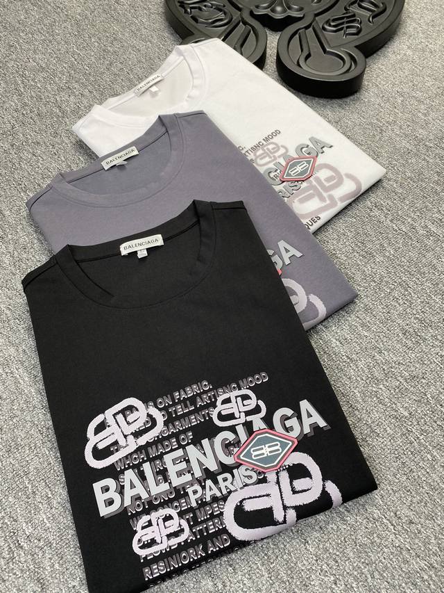 Balenciaga巴宝莉 2024ss春夏高品质丝光棉短袖T恤 M-6XL可穿至230斤 顶级原单品质，当下最新工艺要求，顶级订单要求车线做工，超级好搭配，顶