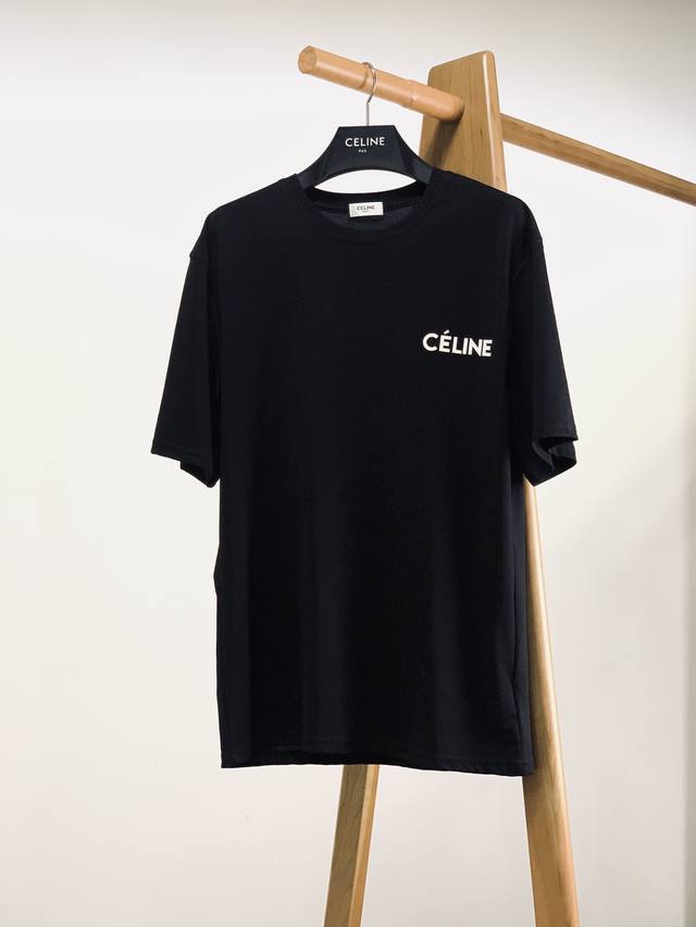 Celine 赛琳 2024SS春夏新品 浮雕线绣短袖T恤，定制60支三股平纹精棉面料 极致柔软舒适 高端大气，胸前立体浮雕字母标识 简约百搭款式 阳光帅气 上