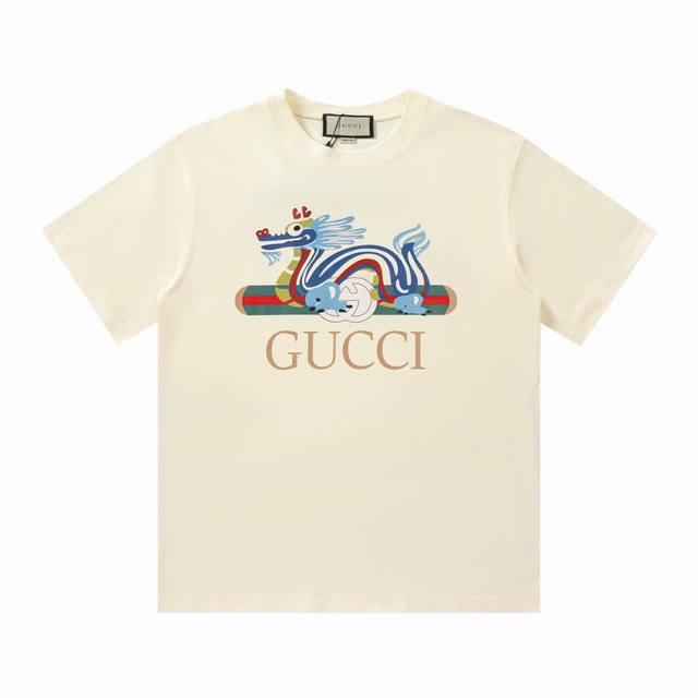 特价 剩余尺码 S XL Gucci 古驰经典龙年限定logo印花T恤短袖 logo标识精致升级，定制260克同缸染面料手感非常舒服，春夏最新砖柜同步时尚又个性