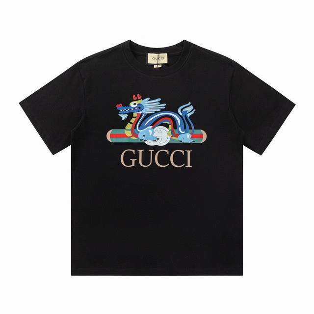 特价 剩余尺码 S XL Gucci 古驰经典龙年限定logo印花T恤短袖 logo标识精致升级，定制260克同缸染面料手感非常舒服，春夏最新砖柜同步时尚又个性