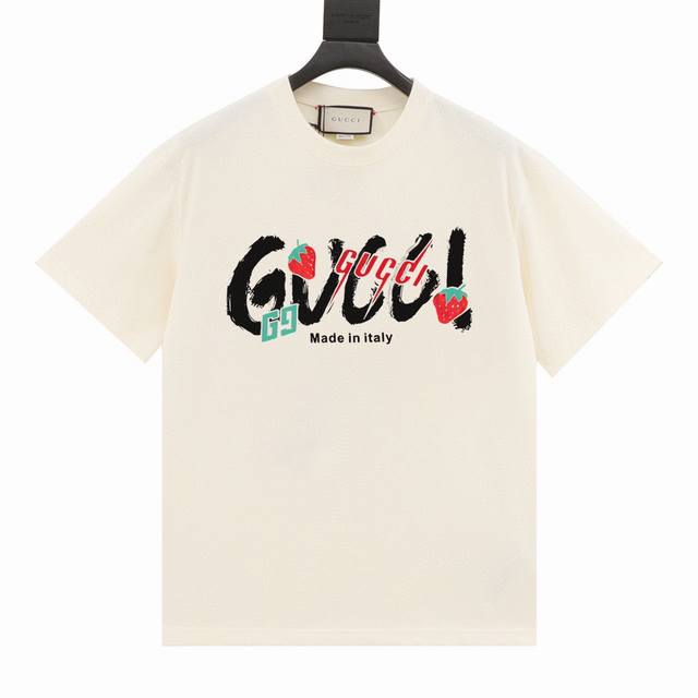 特价 剩余尺码 S M XL Gucci 古驰2024字母logo印花圆领T恤短袖 260克同缸染面料手感舒适，春夏最新砖柜同步时尚又个性超级百搭男女同款人手必