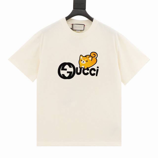 特价 齐码 Gucci 古驰21ss小猫logo印花短袖T恤 定织克重260克 原身布切捆条做罗纹，原版定染颜色，前幅丝网台板手工印花，3d全彩扫描图案做菲林，