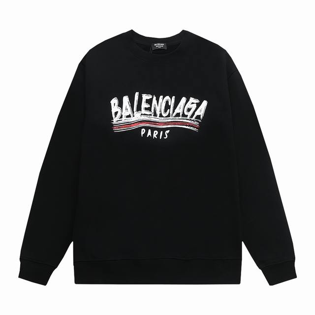 新款上新 巴黎世家 Balenciaga 官网最新巴黎印花logo Logo标识精致升级，灵感源自八十年代复古 原版面料 官方同款 毛圈圆领卫衣 定制400 克 - 点击图像关闭