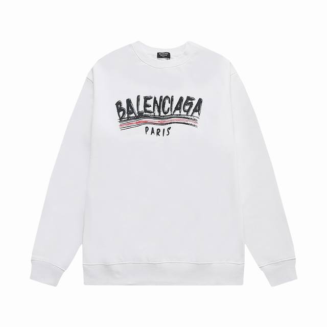 新款上新 巴黎世家 Balenciaga 官网最新巴黎印花logo Logo标识精致升级，灵感源自八十年代复古 原版面料 官方同款 毛圈圆领卫衣 定制400 克