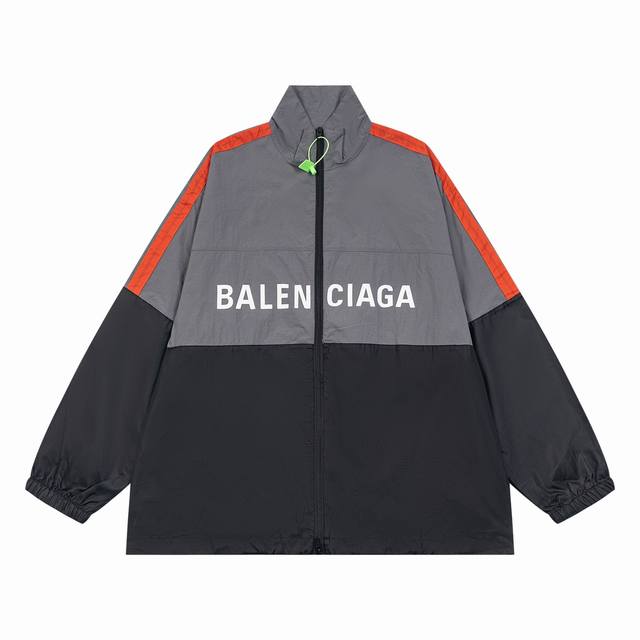 最高版本 BALENCIGA 巴黎世家ss BLCG新款拼接标语冲锋衣夹克轻奢主义撞色防晒男女同款通勤风衣外套必备单品 定制消光塔丝隆冲锋衣面料 4级防泼水工艺