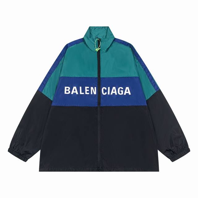 最高版本 BALENCIGA 巴黎世家ss BLCG新款拼接标语冲锋衣夹克轻奢主义撞色防晒男女同款通勤风衣外套必备单品 定制消光塔丝隆冲锋衣面料 4级防泼水工艺