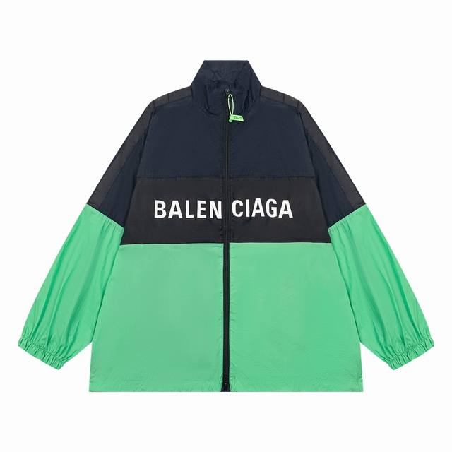 最高版本 BALENCIGA 巴黎世家ss BLCG新款拼接标语冲锋衣夹克轻奢主义撞色防晒男女同款通勤风衣外套必备单品 定制消光塔丝隆冲锋衣面料 4级防泼水工艺