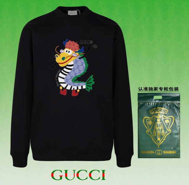 高版本卫衣 配独家图片包装 长期现货 GUCCI~古驰 采用440g重磅面料 区别市场通货 2024FW秋冬款专柜在售，精致印花圆领毛圈卫衣 高端双股纯棉 定制