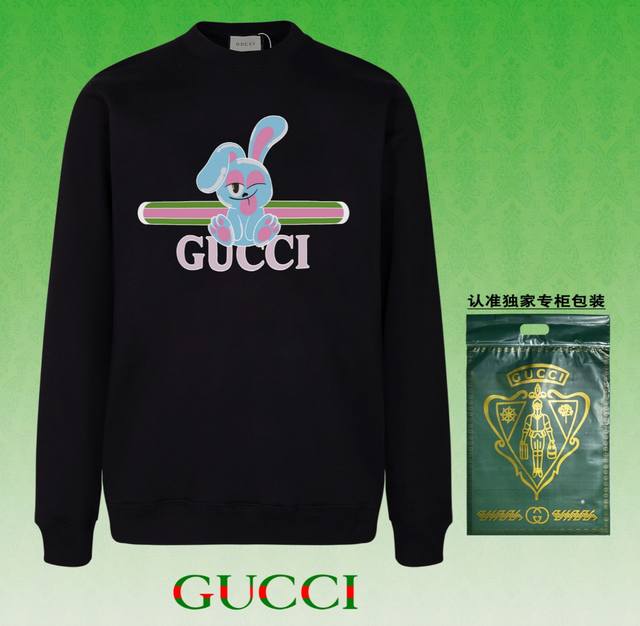 高版本卫衣 配独家图片包装 长期现货 GUCCI~古驰 采用440g重磅面料 区别市场通货 2024FW秋冬款专柜在售，精致印花圆领毛圈卫衣 高端双股纯棉 定制