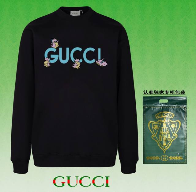 高版本卫衣 配独家图片包装 长期现货 GUCCI~古驰 采用440g重磅面料 区别市场通货 2024FW秋冬款专柜在售，精致印花圆领毛圈卫衣 高端双股纯棉 定制