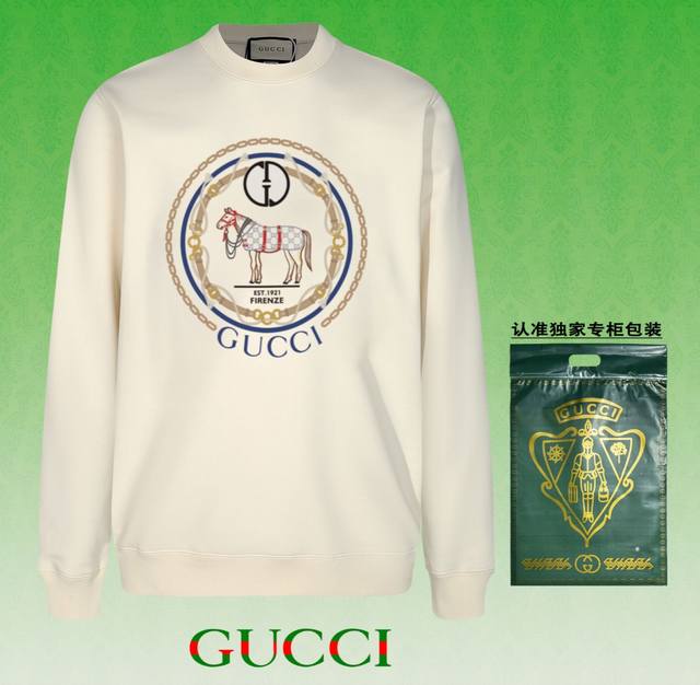 高版本卫衣 配独家图片包装 长期现货 GUCCI~古驰 采用440g重磅面料 区别市场通货 2024FW秋冬款专柜在售，精致印花圆领毛圈卫衣 高端双股纯棉 定制