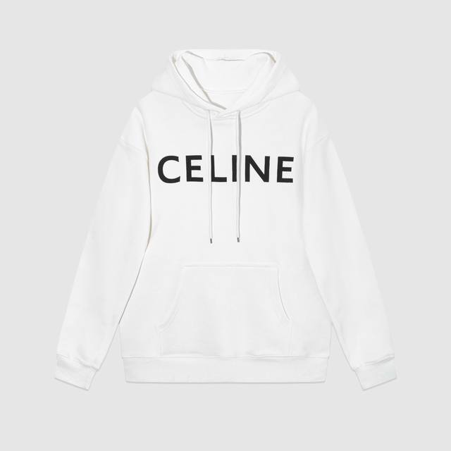 882#Celine 男女同款-宽松欧版 460克毛圈双股全棉大卫衣连帽经典印花工艺-颜色黑 白-码数XS-L-