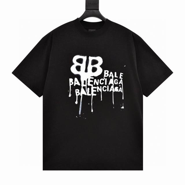 特价 剩余尺码 XS BALENCIAGA巴黎世家 24SS新款标识限定短袖 LOGO印花发泡T恤 新面料 新版型 独家定织定染高克重260克面料 质感柔软舒适