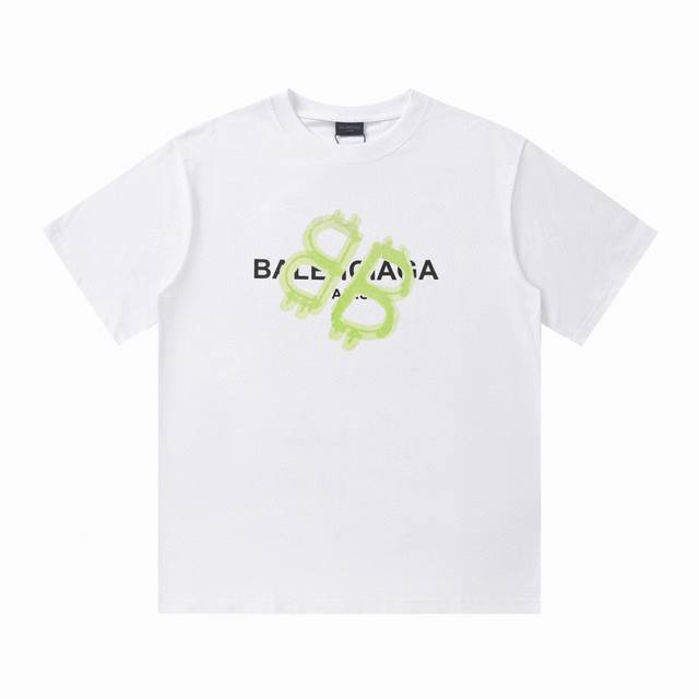 特价 剩余尺码 XS S L Balenciaga 巴黎世家24ss印花短袖T恤 颜色：黑色 白色 尺码：XS S M L 新面料 新版型 独家定织定染高克重2