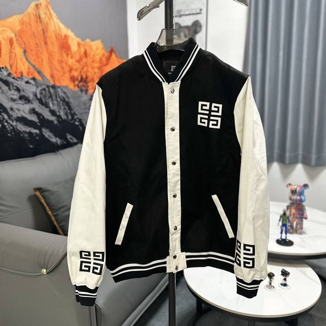 GIVENCHY 纪梵希单排扣双面呢皮衣棒球服夹克 - 原版1:1开发 最高版本 定制原版提花螺纹、领款、袖子 原版一致 - 辅料、吊牌、领标均按照原版制作，区