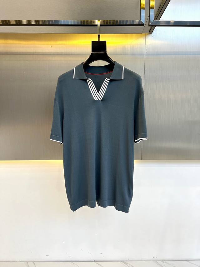 Loro Piana、24FW新品发售商务休闲男士短袖polo衫，24s重磅推荐春夏新款，高级成衣，专柜同步 时尚圆领短袖翻领T恤，采用进口棉加竹纤维伊利特面料