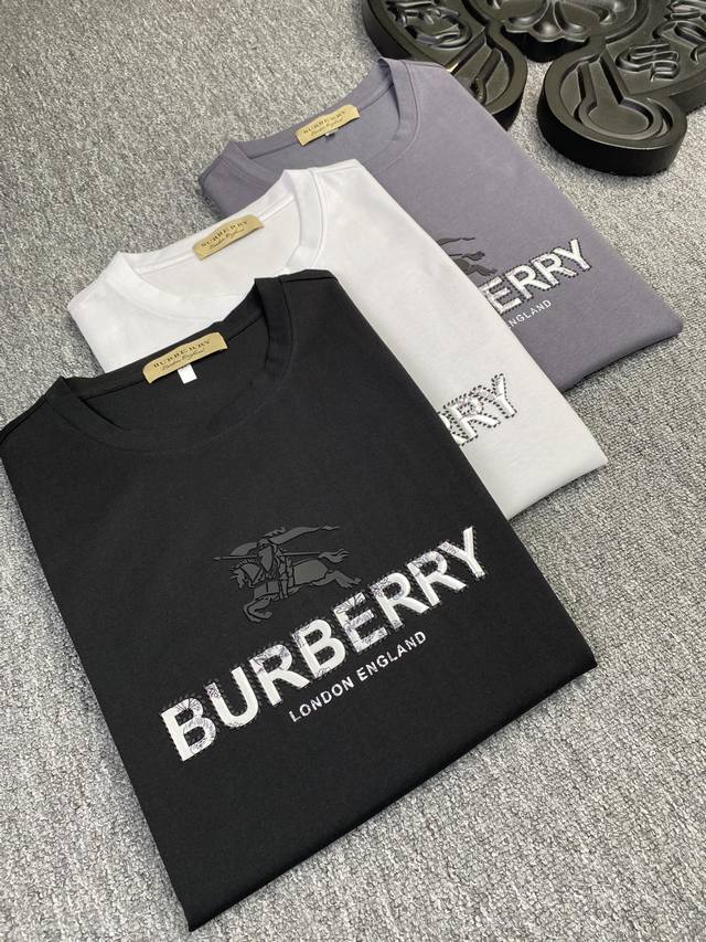 Burberry巴宝莉 2024ss春夏高品质丝光棉短袖T恤 M-6XL可穿至230斤 顶级原单品质，当下最新工艺要求，顶级订单要求车线做工，超级好搭配，顶级定