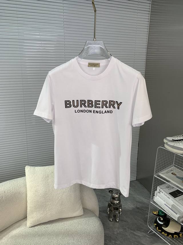 Burberry巴宝莉 2024ss春夏高品质丝光棉短袖T恤 M-6XL可穿至230斤 顶级原单品质，当下最新工艺要求，顶级订单要求车线做工，超级好搭配，顶级定