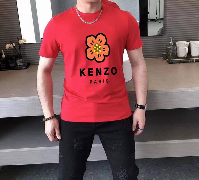 品牌 KENZO 胖子福音 原单男士休闲短袖T恤，2024春夏新品，定制胸前顶级logo 工艺、搭配整件细节 品质及剪裁设计都堪称一流，定制进口丝光棉面料！型格