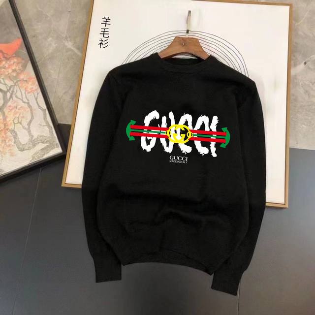 GUCCI 古奇 秋冬经典圆领套头羊毛衫，全品相！！！羊毛混纺面料，2024最新款 黄金比例！！修身款软黄金 百搭实用型的单品，搭配及实用性强大到天际，简洁大方