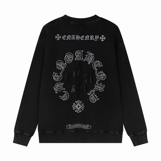 高品质 Chrome Hearts 克罗心 最新基础圆领卫衣，纯棉柔软卫衣面料，重工黑钻搭配 反光 潮流感十足定染纯棉面料，OS版型，颜色:水洗黑 码数 S M