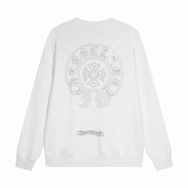 高品质 Chrome Hearts 克罗心 最新基础圆领卫衣，纯棉柔软420g毛圈面料，绣花贴布绣，OS偏大版型，颜色:黑 白 码数 S M L XL