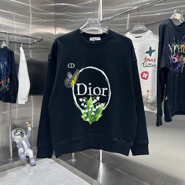 Dio 2024秋冬新款 印花圆领卫衣 定制面料 男女同款 S M L XL XXL 五个码 黑色 白色