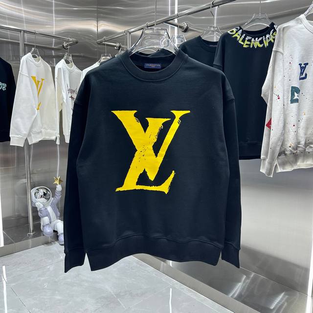 LV 2024秋冬新款 圆领印花卫衣 男女同款 S M L XL XXL 五个码 黑色白色