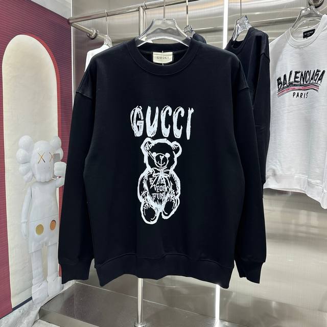 GUCCI 2024 秋冬新款 个性印花圆领卫衣 男女同款 S M L XL XXL 五个码 黑色 杏色