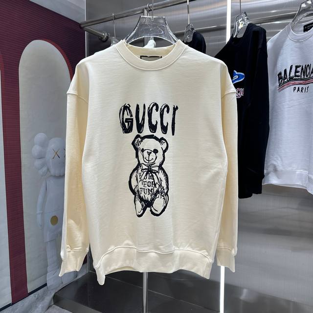 GUCCI 2024 秋冬新款 个性印花圆领卫衣 男女同款 S M L XL XXL 五个码 黑色 杏色