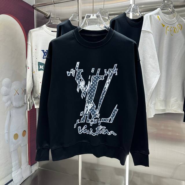 LV 2024 秋冬新款 个性印花圆领卫衣 男女同款 S M L XL XXL 五个码 黑色 白色