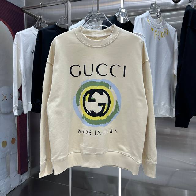 GUCCI 2024 秋冬新款 个性印花圆领卫衣 男女同款 S M L XL XXL 五个码 黑色 杏色 - 点击图像关闭