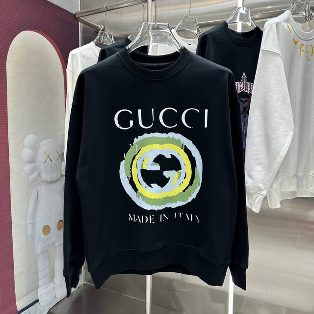 GUCCI 2024 秋冬新款 个性印花圆领卫衣 男女同款 S M L XL XXL 五个码 黑色 杏色