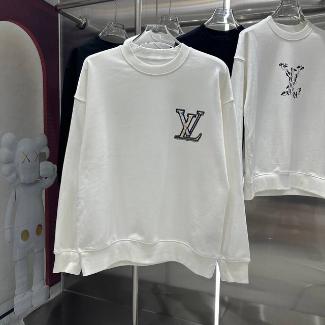 LV 2024 秋冬新款 个性印花圆领卫衣 男女同款 S M L XL XXL 五个码 黑色 白色