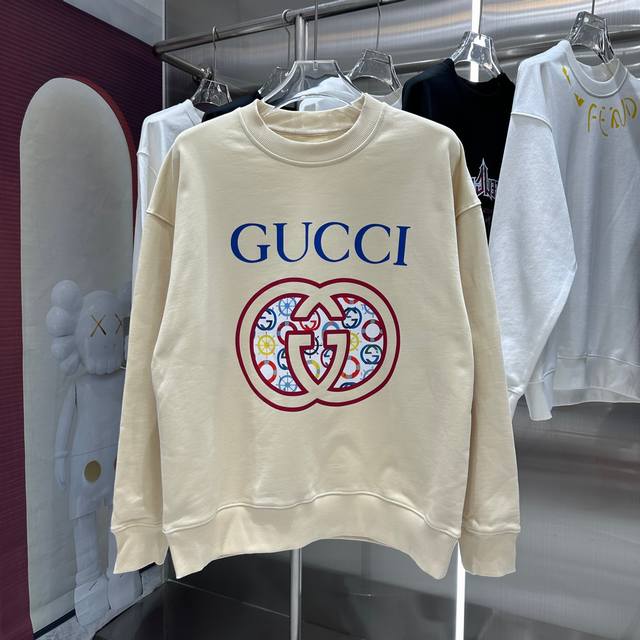 GUCCI 2024 秋冬新款 个性印花圆领卫衣 男女同款 S M L XL XXL 五个码 黑色 杏色