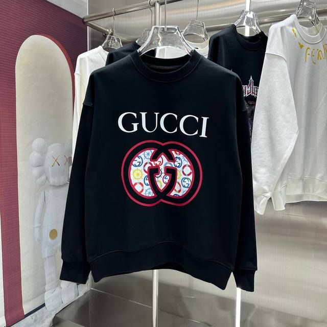 GUCCI 2024 秋冬新款 个性印花圆领卫衣 男女同款 S M L XL XXL 五个码 黑色 杏色