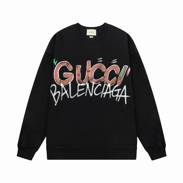 GUCCI 古驰 巴黎世家联名涂鸦印花 原版面料 官方同款 400克 同缸染面料 手感非常舒服 超级百搭好看 个性复古气质 男女都非常合适 吊牌 领标 水洗麦