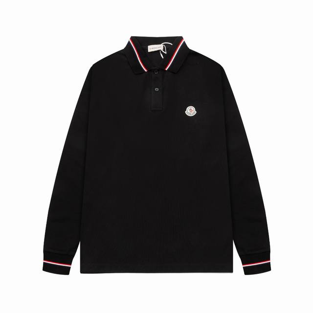 MONCLER 纯棉长袖polo 2024经典新款 原版定制 蒙口polo 后领口定制织带Logo 三标齐全 精工制作 无线头 无瑕疵 袖口织带 进出专柜无压力